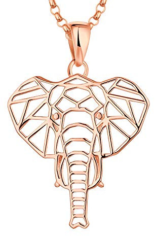 JO WISDOM Damen Kette Elefant Silber 925 Halskette Anhänger Glückliches Tier Geometrie Familie Amulet mit rosévergoldet,Schmuck für Frauen