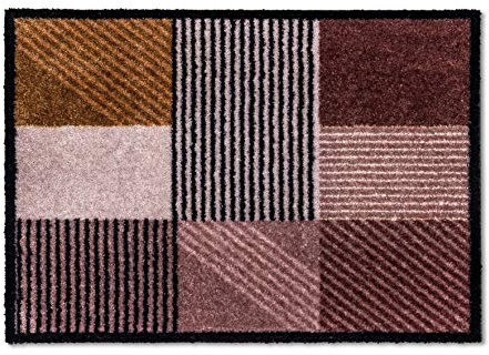 Schöner Wohnen Kollektion Tapis intérieur - Tapis de propreté 67x100 cm Geomix Marron-Rose - Tapis de propreté antidérapant Robuste - Paillasson Porte d'entrée - Lavable à 30°C