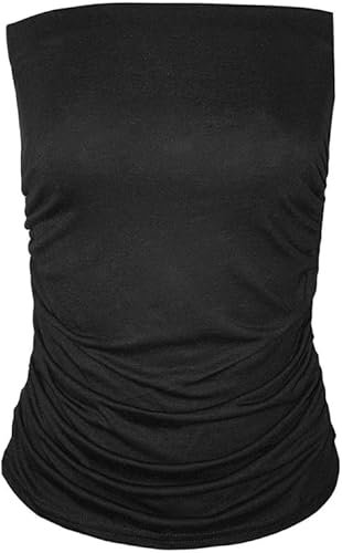 R&N FASHIONS Womens Bandeau Vest Top Strapless Boob Tube Bra Off Shoulder Sleeveless Elastic Fit Viscose Fabric Comfortable Layering Summer Wear (Black, 20-22)