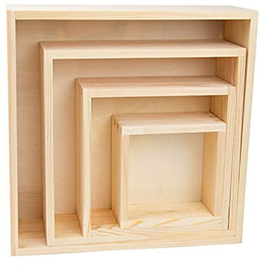 Alsino Holz Aufbewahrung kleine Holzkisten Organizer 4er Set Boxen Quadratisch - Unbehandelt, stabil & aus deutscher Holzmanufaktur