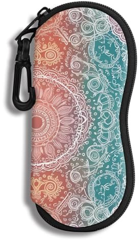 Hion Brillenetui Sonnenbrille Weiche Tasche mit Gürtelclip Ultraleichter Neopren-Reißverschluss Brillenetui Bedruckte Sonnenbrillentasche für stilvolle tragbare Reisebrillen(Mandala-Diamant)