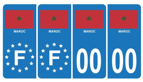 Pack 2 paires Autocollant Stickers Plaque d'immatriculation Premium Drapeau Maroc - Numéro Personnalisé