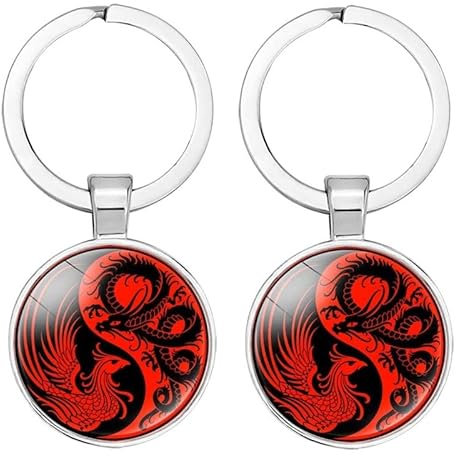 Keychain Schlüsselanhänger Zubehör Im Chinesischen Stil Yin Yang Tai Chi Klatsch Karte Panda Katze Fußabdruck Zeit Edelstein Schlüsselanhänger Kleines Geschenk Drachen Und Phönix Tai Chi 2 Stück