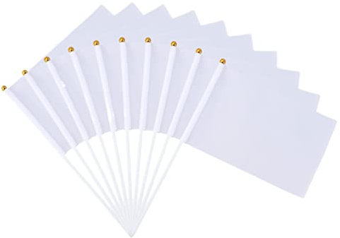 SOIMISS 20 Stücke Weiße Stick Fahnen Handheld Flagge auf Stick DIY Leere Flagge Plain Weiß Wellenartig Fahnen Handgekräftige Flagge für Paraden Festival Events Feier Dekoration