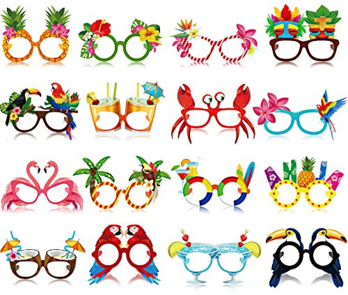 Vinsot 32 Pack Beach Pool Party Eyeglasses Decor Summer Luau Paper Glasses Bulk Hawaiian Sunglasses Frame Tropical Pool Props Photo Booth Props for Luau Beach Party Favors Birthday Supplies Decor