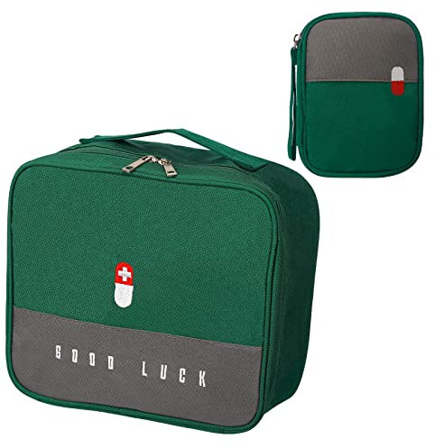 Borsa per medicinali, molto capiente, per l’uso domestico, da portare con sé, impermeabile, per viaggi, beauty (in verde, grande e piccola)
