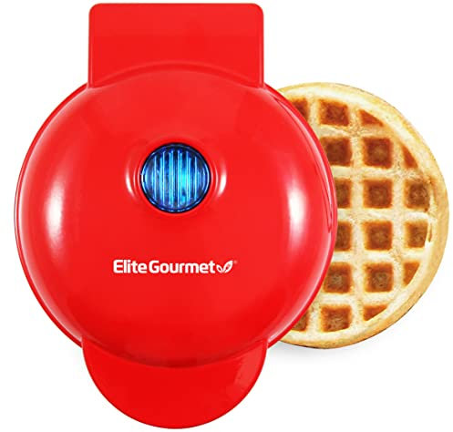Elite Gourmet EWM015R Mini gaufrier électrique compact avec plaques antiadhésives, pour gaufres, sandwichs et diverses préparations, nettoyage facile, rouge