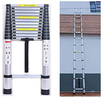 Teleskopleiter 5m Aluminum Ausziehbare Leiter Anti-Rutsch Mehrzweckleiter Ausziehbar Tragbare Leiter für Loft/Kletterdach/Indoor Outdoor Arbeiten (Gerade Leiter)