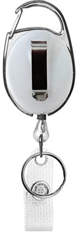 Karteo Ausweishalter weiß ausziehbar [1 Stück] Ausweis Jojo mit Karabinerhaken Clip und Schlüsselring für Kartenhüllen Ausweishüllen Schlüssel Kartenhalter