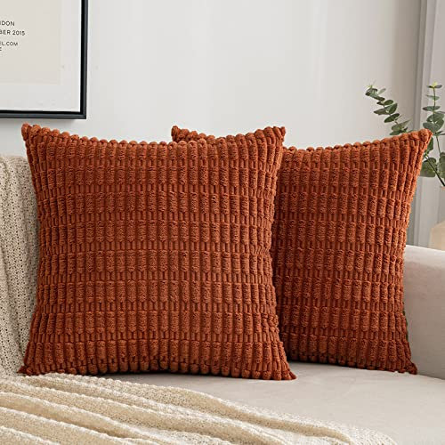 EMEMA Kordsamt Kissenbezüge Herbst Dekorative Sofakissen Moderne Kissenhüllen 45x45 cm Dekokissen Weicher Zierkissenbezug für Wohnzimmer Sofa Schlafzimmer 2er Set Karamell