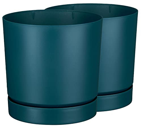 Tymar Blumentopf mit Untersetzer, 2er-Pack, dekorativer Pflanzentopf aus Kunststoff, Moderne, Runde Form, für Innenräume (ø 11 cm, (2pack) Ozean)
