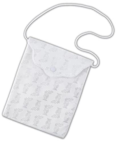 Erstkommunion Geldbörse, weiße Satin Brokat Jakobsmuschel Klappe Tasche, katholische Geschenke für Mädchen, 6 x 7-1/4 Zoll, Weiss/opulenter Garten, Geldbörse zur Erstkommunion