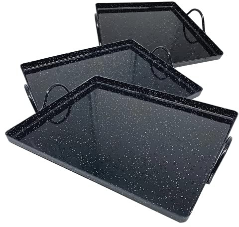 DOJA Barcelona | Llauna Caracoles de Hierro Esmaltada | Grande + Mediana + Pequeña | Llauna Arroz | Para Horno o Parrilla Barbacoa | Llauna Cargols con Asas | Bandeja Horno Hierro - Bandeja Barbacoa