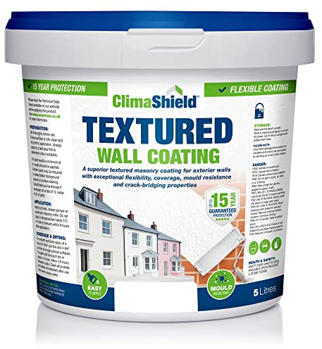 SmartSeal Textured Wall Coating - Waterproof 15yrs+ Breathable & Flexible - 12 Colours - Brick Stone Concrete & Render (Brilliant White, 5 Litre)