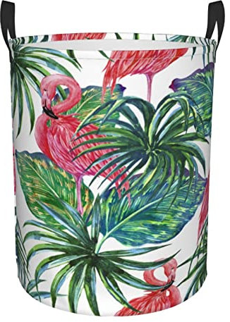 Panier à linge en forme de feuille de palmier et de flamants roses - Panier de rangement pliable - Panier à vêtements pour la maison, le bureau, le dortoir