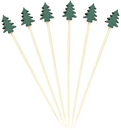 JIHUOO 100 Pcs Christmas Cocktail Picks Sticks Fancy Toothpicks Decorative Skewers Xmas Party Picks for Appetizers Drinks Fruits Food Garnish Skewer Sticks Green Christmas Tree