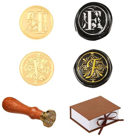 Comealltime 2 Stück Retro Alphabet Siegelwachs Stempel, A~Z Initialen Wachs Stempel mit Holzgriff, Vintage 26 Buchstabe 25mm Abnehmbarer Messingkopf Für Invitations Cards Gift Wrapping Decor(Letter F)