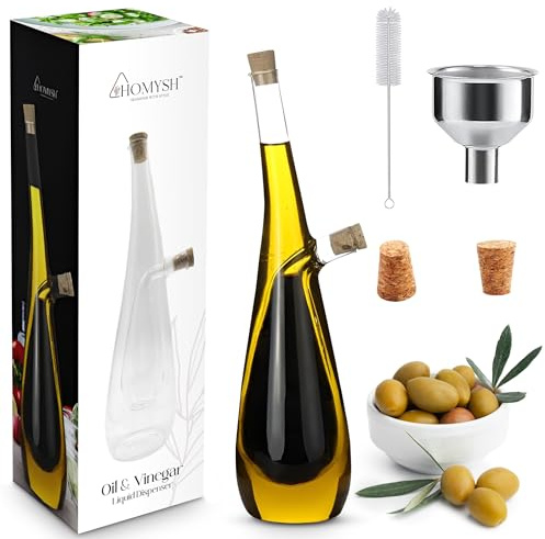 Homysh Oil and Vinegar Premium Dispenser, Beautiful and Elegant Olive Oil Dispenser Set for Your kitchen, Glass Bottle for Salad Dressing and Cooking, 13 Oz