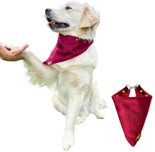 Hundebandana mit Metallverschluss – verstellbares Hundehalstuch aus weichem Velours, pflegeleicht & komfortabe (Kirsche, L)