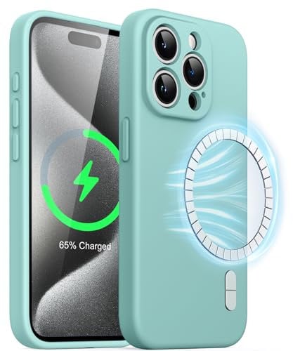 JETech Magnetic Silicone Case for iPhone 15 Pro 6.1-Inch, Compatible with MagSafe, Phone Cover with Camera Lens Full Protection (Bright Blue)