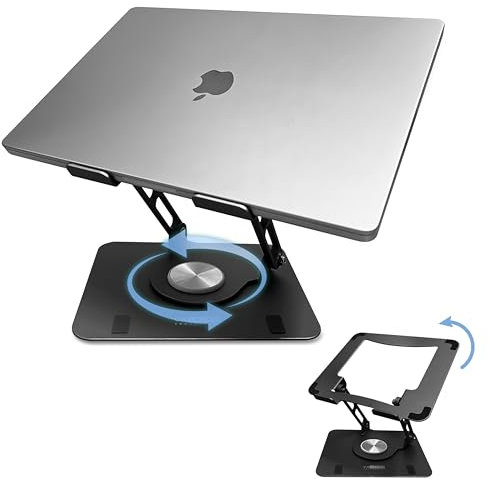 Uncaged Ergonomics Schwenkbarer Laptop-Ständer für den Schreibtisch, verstellbar mit 360° Drehung, erhöht die Neigung, kühlt den Laptop, Metall, Schwarz, Universal, für Laptops, Schreibtisch