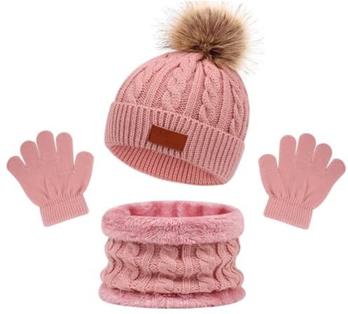 MAILEKT 3in1 Kinder Wintermütze Schal Handschuhe Set
