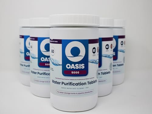 TEST ALL WATER - Oasis 5000 Water Purification Tablets | Emergency Water Treatment | 6-Pack, 60 Tablets Each | Aquatabs for Drinking Water | Water Purification Tablets Motorhome, Plastic