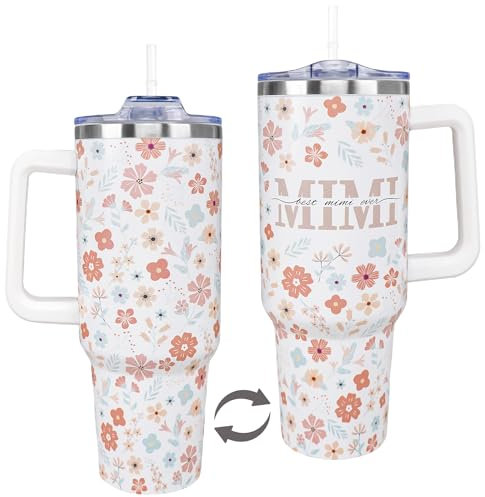 Fnokuxz Mimi Tumbler 1,2 l Geschenke für Weihnachten, 1,2 l Großmutter, Kaffeetasse mit Griff, Mimi Muttertagsgeschenke von Enkelkindern, Großmutter Geschenkideen