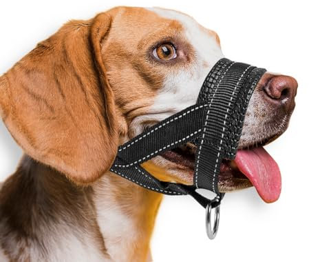 Ohcozzy Hundemaulkorb, weiches Leder, reflektierend, für mittelgroße und große Hunde, langlebiger Hunde-Mundschutz, Anti-Bellen, Kauen, Sicherheit, verstellbar, Größe M, Schwarz