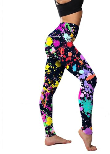 JINGTOPS 80er Artistic Leggings,Leggings für Party,Bedruckte Leggings für Damen,Damen Drucken Sporthose,Damen Hoher Taille Leggings, Karneval,Yoga
