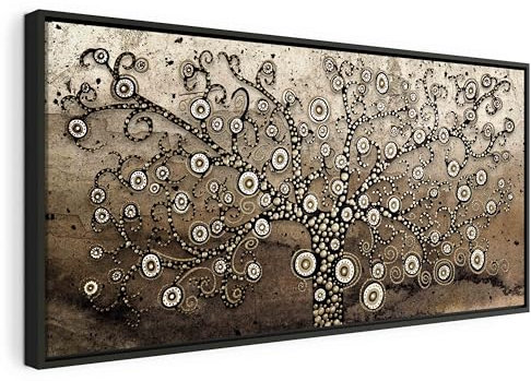B&D XXL - Wandbilder XXL Holzrahmen Gustav Klimt Baum des Lebens 140x70 cm Vlies Leinwandbild 1 Teilig Kunstdruck modern XXL Wanddekoration Design Wand Bild - Abstrakt schwarzer Rahmen a-A-10136-b-a
