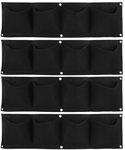 4Pcs Hanging Vertical Wall Planter Wall Mounted Plant Grow Bag with 4 Pocket Degradable Felt Garden Planter for Yard Garden Fence Home, Balcony Office Decoration(black)