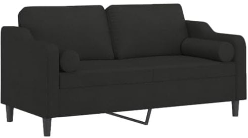 vidaXL Sofa 2 Sitzer, Couch mit Zierkissen, Liegesofa für Wohnzimmer, Polstersofa Sessel Relaxsofa Loungesofa Relaxcouch, Schwarz Stoff