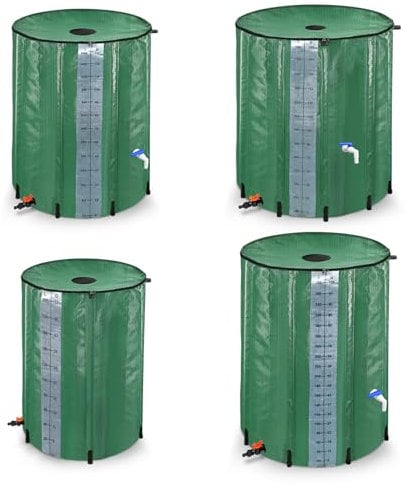 LILIIN Serbatoio dell'acqua piovana pieghevole da 200 l, serbatoio dell'acqua piovana con valvola di scarico, serbatoio dell'acqua in PVC con griglia di ingresso dell'acqua, 50 galloni, verde scuro