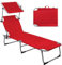 Montafox Sonnenliege 195 x 59 x 32 cm Strand Liege Tragbar max.150 kg Sonnendach Verstellbarer Rückenlehne Garten Pool Terrasse Klappbarer Liegestuhl, Farbe:dunkelrot