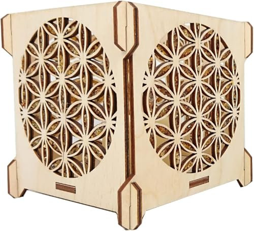 Flor de la vida: ámbar y madera de abedul con vela LED incluida