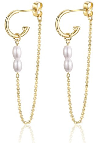 Vergoldet Lang Ohrringe Hängend, Hängeohrringe mit Perlen für Damen Frauen, Hypoallergen Tropfen Baumeln kette Ohrringe Gold