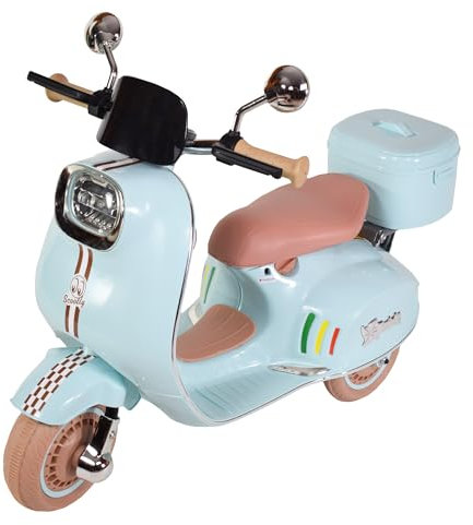 Twinly SCOOTLY - Moto elettrica per bambini con telecomando, caricatore e batteria 6 V fino a 40 min, acceleratore a pedale, valigia, USB, luce e MP3 Bluetooth Menta
