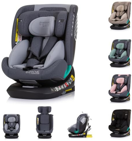 Chipolino i-Size Kindersitz Supreme (40-150 cm) verstellbar 360° drehbar Isofix, Farbe:grau