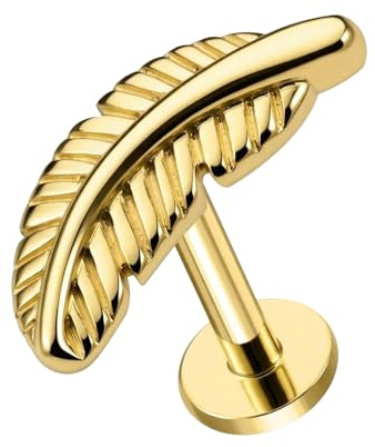 AZARIO LONDON Geprägte einfarbige Feder 16 Gauge Chirurgenstahl Tragus Labret Knorpel Helix Piercing Ohrstecker Schmuck