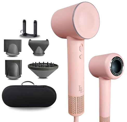 Largolash Haartrockner, bürstenloser Motor Föhn - Föhnen für Frauen dickes Haar, 110.000RPM, magnetische Aufsätze für unterwegs und leicht,Intelligentes Thermostat zum Schutz der Haare (Rosa)