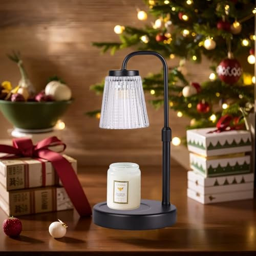OKYUK Height Adjustable Candle Warmer for Jar Candles Vintage Electric Candle Lamp, Dimmable Timable for Scented Wax with Glass Shade with 2 Bulbs