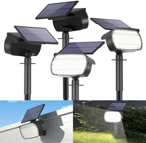 Solarlampen für Außen, 108 LED Superhelle Solar Gartenleuchte, Wasserdicht Solarleuchten für Außen, 3 Helligkeitsmodi Solarstrahler, 6000K Kaltweiß Wegeleuchten für Garten Weg Hof Garage (4 Stück)