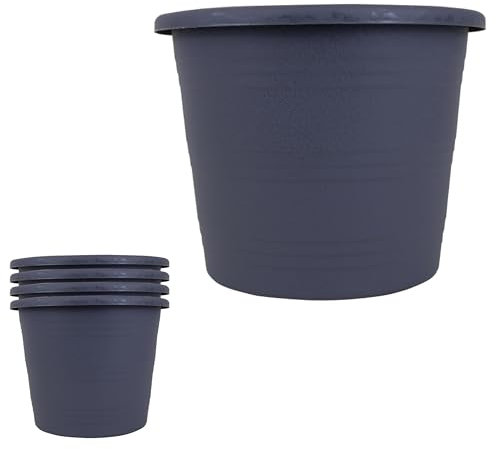 Lizzy 4pc Round Reusable Plastic Plant Pot 20cm | Plastic Plant Pots for Indoor Outdoor Flower Pots, Heavy Duty and Stylish Plant Pots for Indoor Plants with Drainage Holes (Grey)