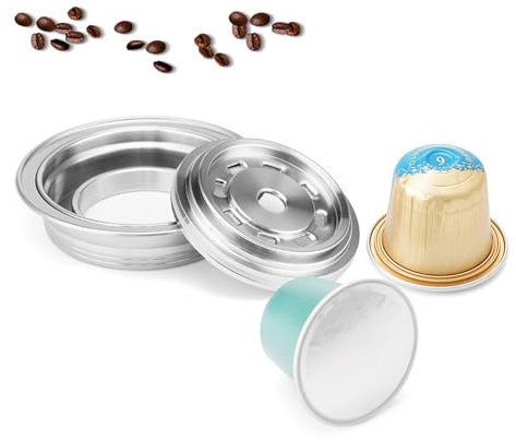 Coffee Capsule Adapter Stainless Steel with Stickers Spoon Brush Coffee Pod Converter for Delonghi ENV135 for Vertuoline GCA1 for Vertuo Next POP (150ml)