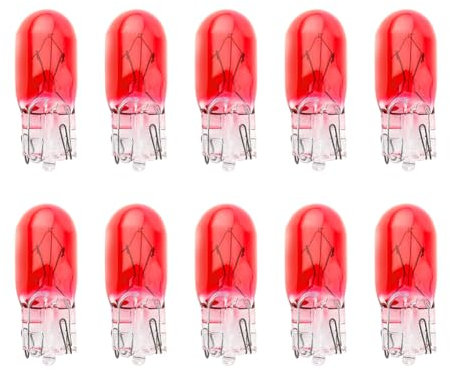 SOFOC-T10 W5W Lampen für Auto-Tagfahrlicht Seitenmarkierungs-/Bremslichter Armaturenbrett-/Innenraumleuchten Nummernschildbeleuchtung Landschaftsbeleuchtung 12V 5W Roter 10pcs
