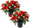 Lotvic Fiori artificiali per tombe, 25 cm, 2 vasi per tombe con fiori artificiali, 12 rose rosse per funerali, fiori artificiali per cimitero, commemorazione, decorazioni natalizie