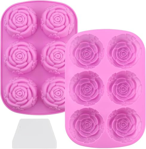 JRSHIRLEYLTD 2 stampi per sapone a forma di rosa con 1 raschietto, stampo in silicone antiaderente, per gelato, cioccolato, gelatina