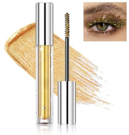 Prreal Gold Glitter Mascara, Quick-dry Diamond Sparkly Mascara for Eyelashes, Long Lasting Curling Volumizing Mascara Makeup, Lightweight Colored Mascara Makeup Suitable for Party,Stage,Festival