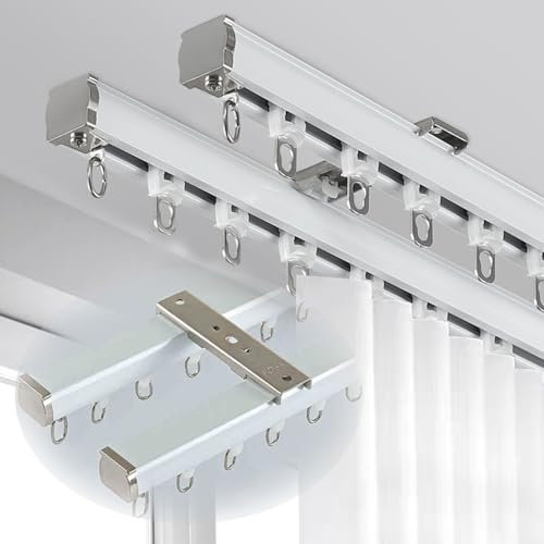 ACHZYFT Doppio Binario per Tende Montaggio A Soffitto O A Parete, Binari per Tende in Alluminio Bianco con Tutti Gli Accessori, Set di Bastone per Tenda da 1,0-5,0M(Size:3.0M,Color:Ceiling Mount)